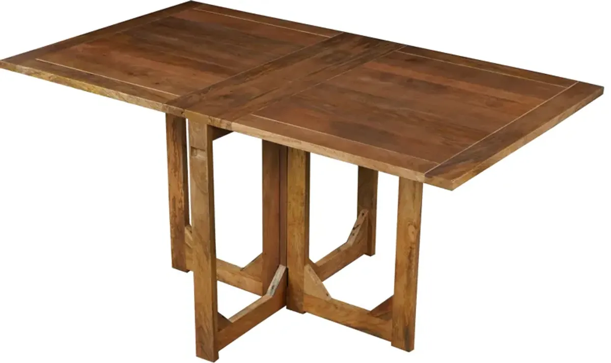 62 Inch Rectangular Dining Table, Handcrafted Natural Mango Wood with Magnetic Catchers