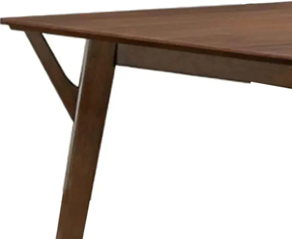 Skie Dining Table, 59 Inch Rectangular Top, Angled Legs, Brown Solid Wood