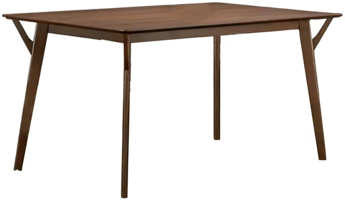 Skie Dining Table, 59 Inch Rectangular Top, Angled Legs, Brown Solid Wood