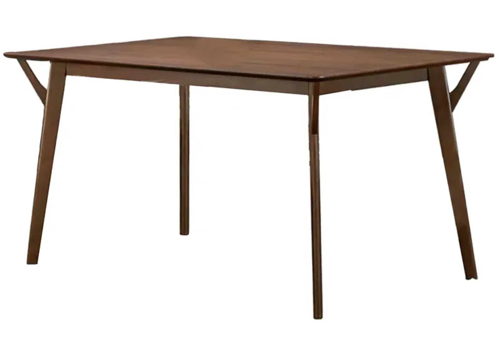 Skie Dining Table, 59 Inch Rectangular Top, Angled Legs, Brown Solid Wood