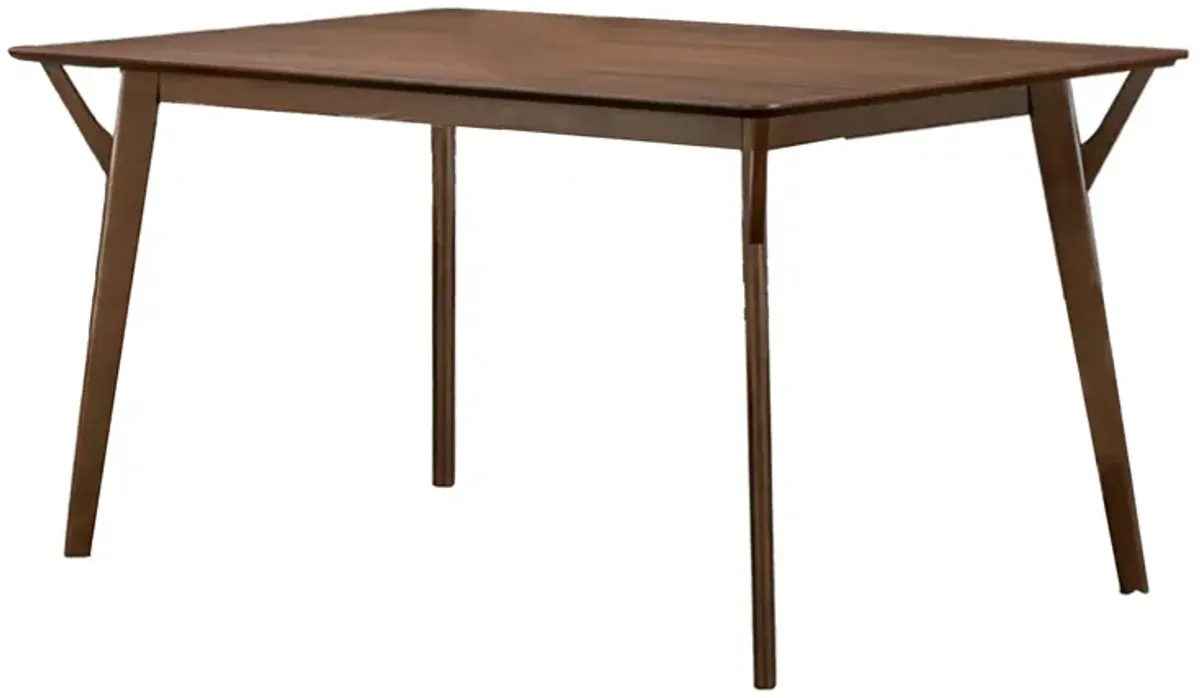 Skie Dining Table, 59 Inch Rectangular Top, Angled Legs, Brown Solid Wood