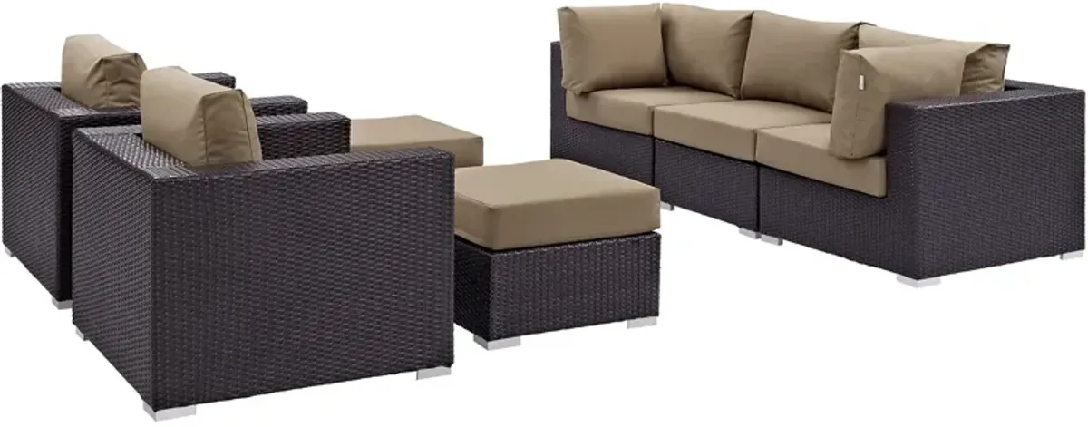 Convene 7 Piece Outdoor Patio Sectional Set - Espresso Mocha