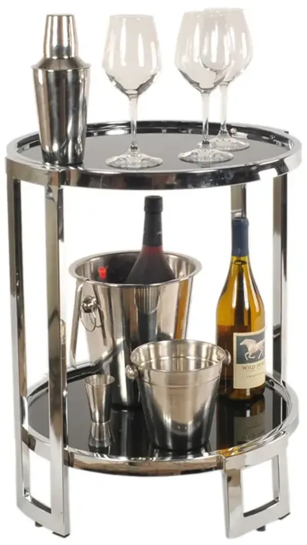 Elegant Round Glass End Table with Mirrored Surface and Bottom Shelf