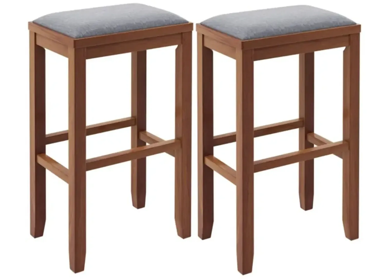 Hivvago 2 Pieces 31 Inch Upholstered Bar Stool Set with Solid Rubber Wood Frame and Footres