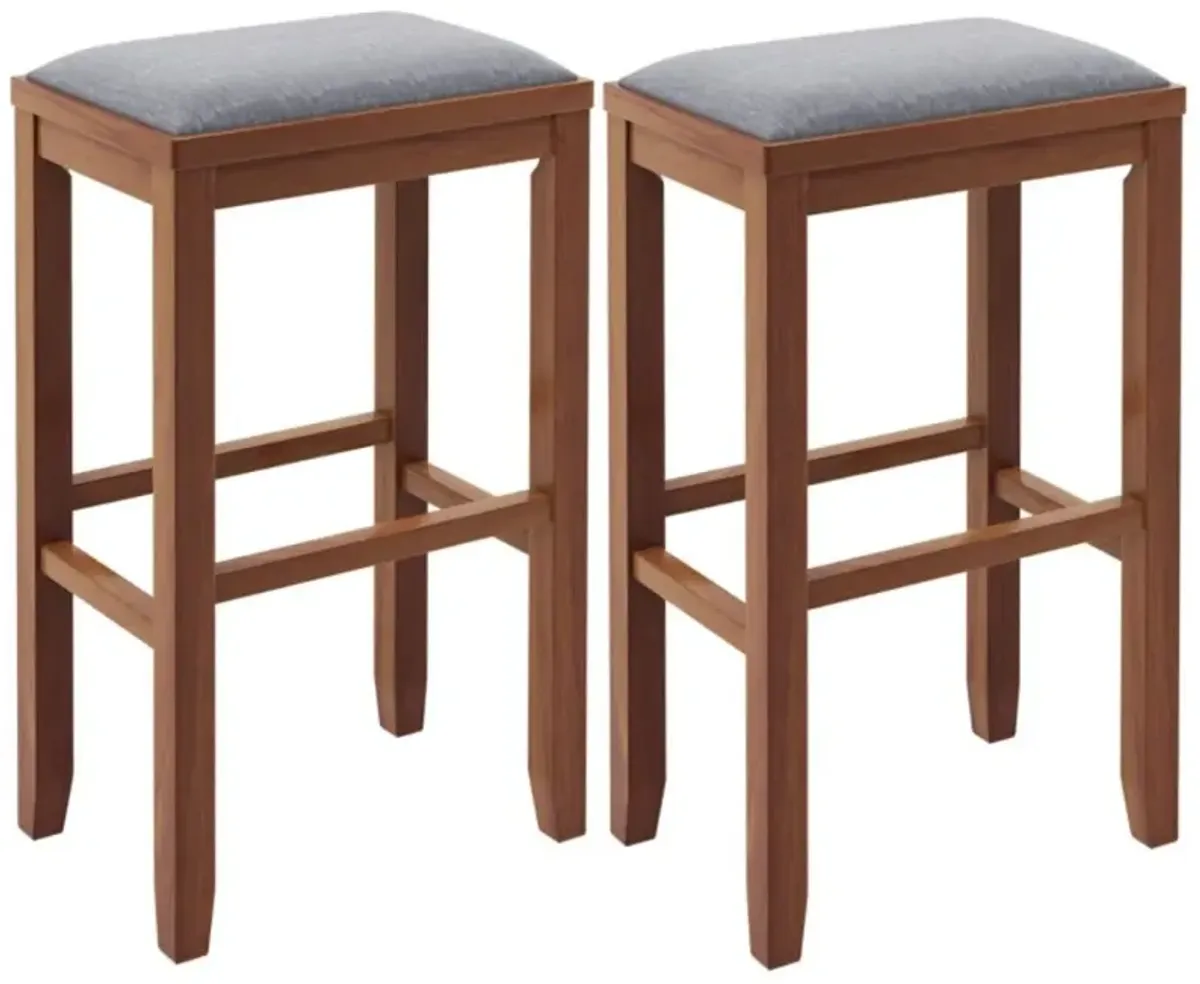 Hivvago 2 Pieces 31 Inch Upholstered Bar Stool Set with Solid Rubber Wood Frame and Footres