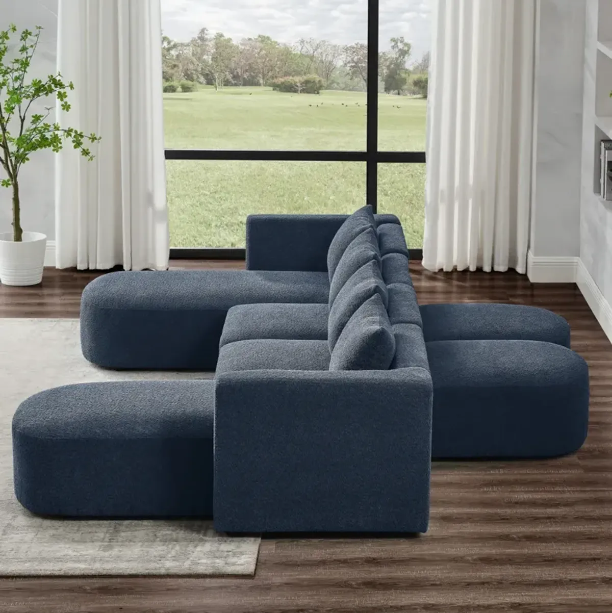 Modular U-Shaped Sectional Sofa Set, Navy Color