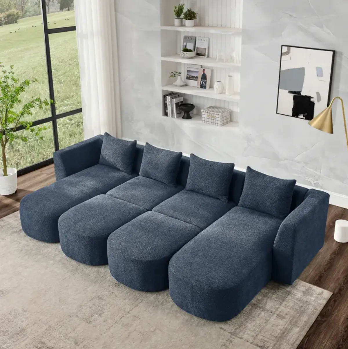 Modular U-Shaped Sectional Sofa Set, Navy Color