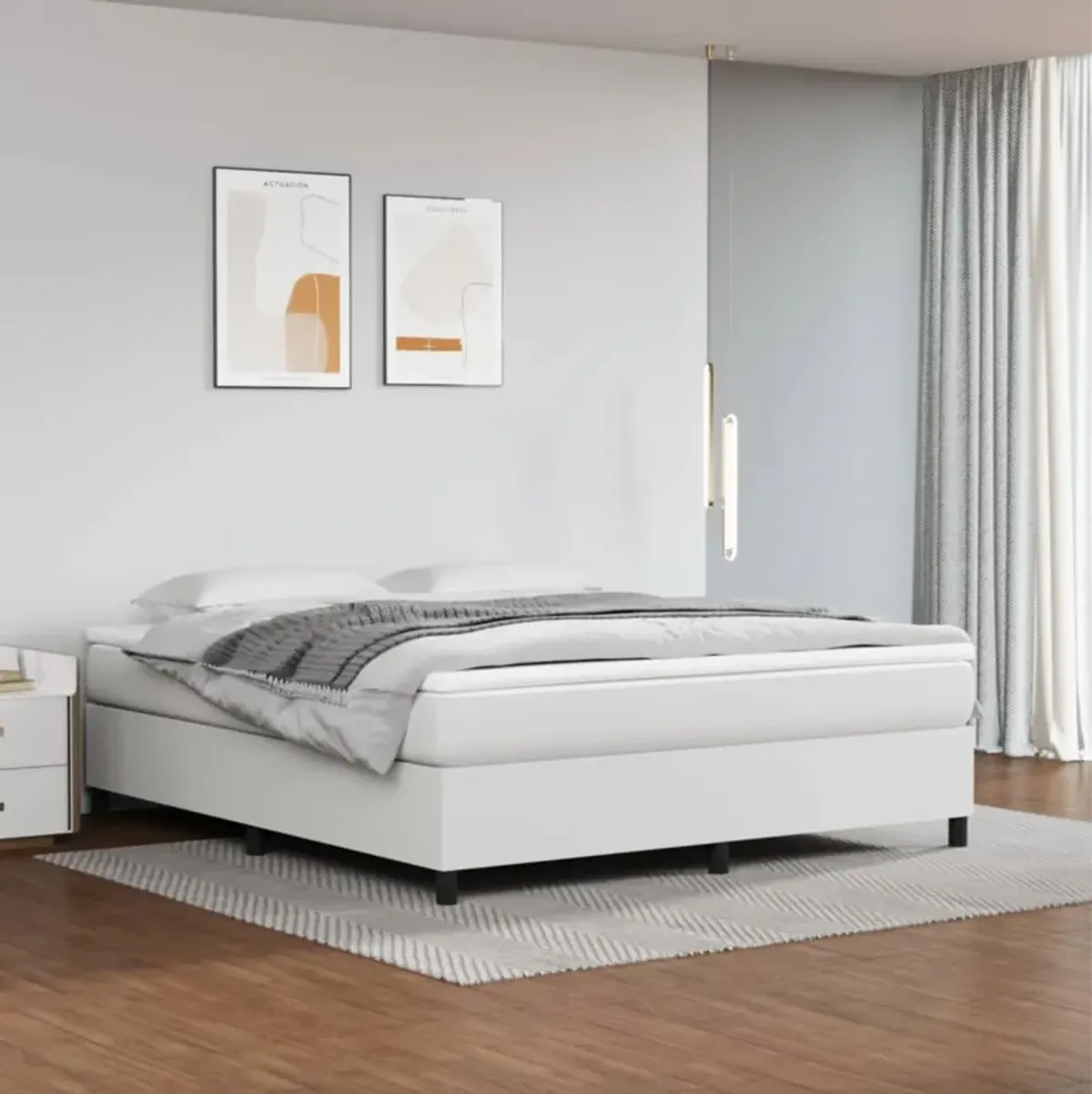 vidaXL Box Spring Bed Frame California King Size | Supportive Engineered Wood Structure | Modern White Faux Leather Finish | Suitable for 72"x 83.9" Mattress