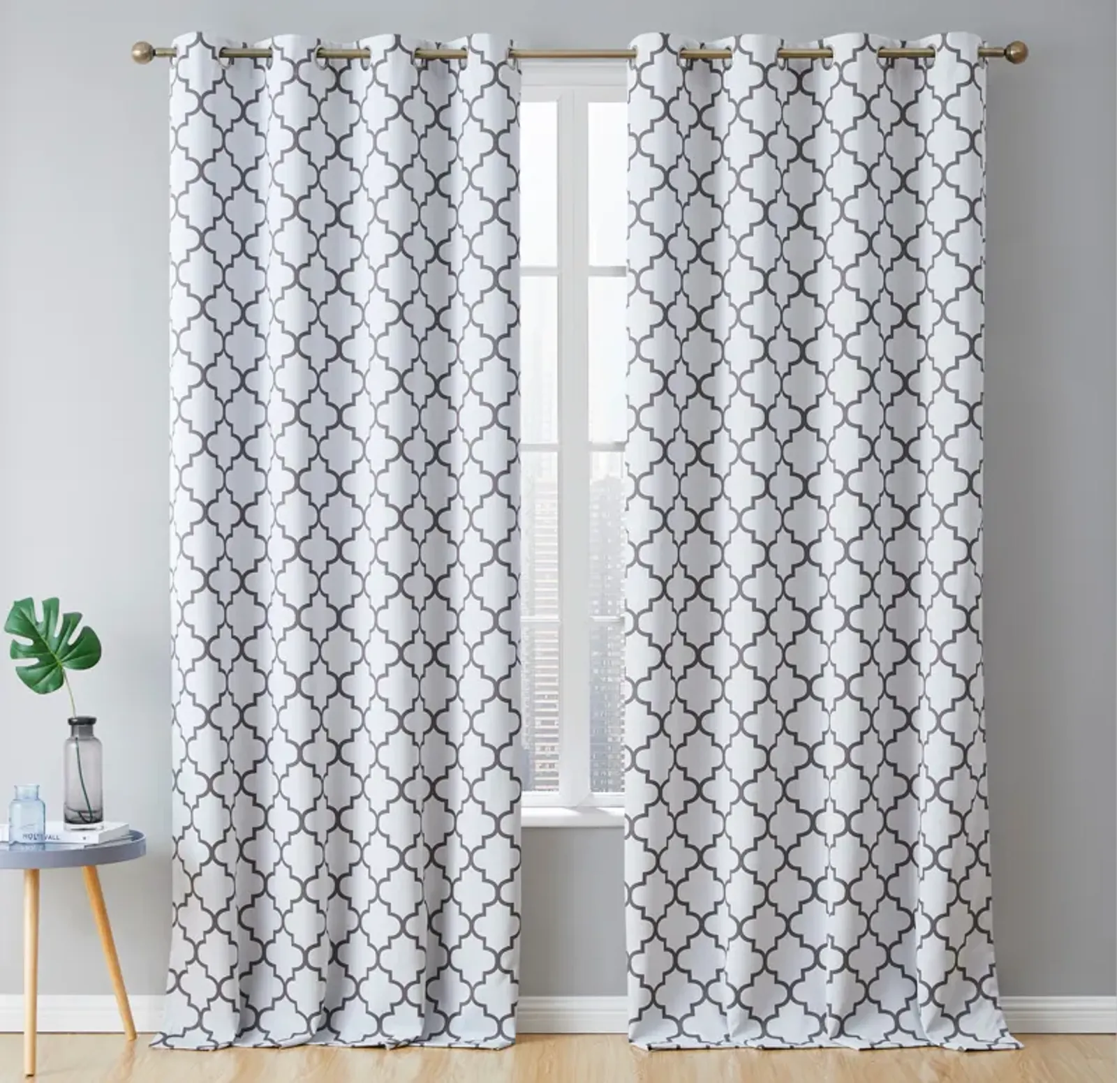 THD Royal Lattice Decorative Blackout Thermal Privacy Room Darkening Grommet Window Drapes Curtain Panels for Bedroom - Set of 2