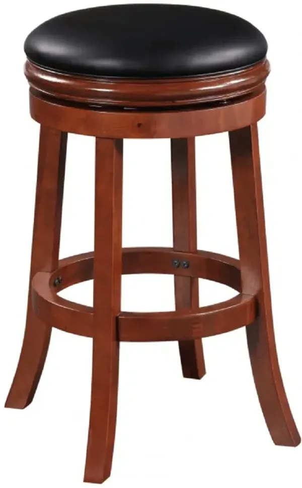 Sabi 30 inch Swivel Counter Stool, Solid Wood, Faux Leather, Brown, Black - Benzara