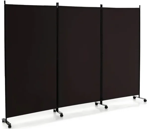 3 Panel Folding Room Divider with Lockable Wheels