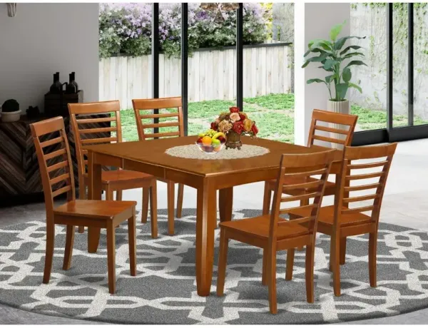 7 Pc formal Dining room set-Square Dining Table with Leaf and 6 Dining Chairs.