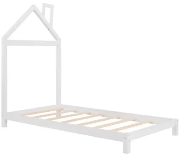 Platform Bed with House-Shaped Headboard for a Cozy and Stylish Bedroom