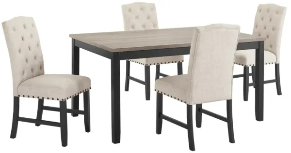 Phy 5pc Dining Table and Chairs Set, Nailheads, Tufted Beige, Brown, Black - Benzara