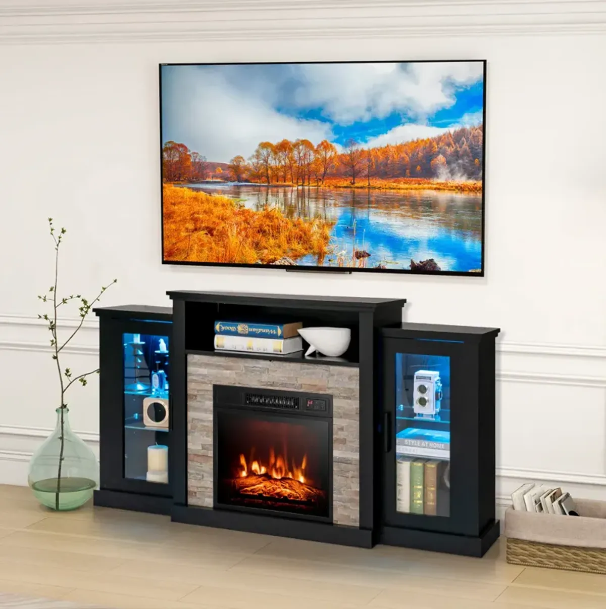 LED Fireplace TV Stand with 16-Color Lights for TVs up to 65 Inches