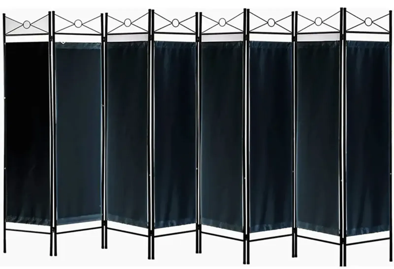 Legacy Decor 8 Panel Metal and Woven Fabric Room Divider with Two Way Hinges Black Color