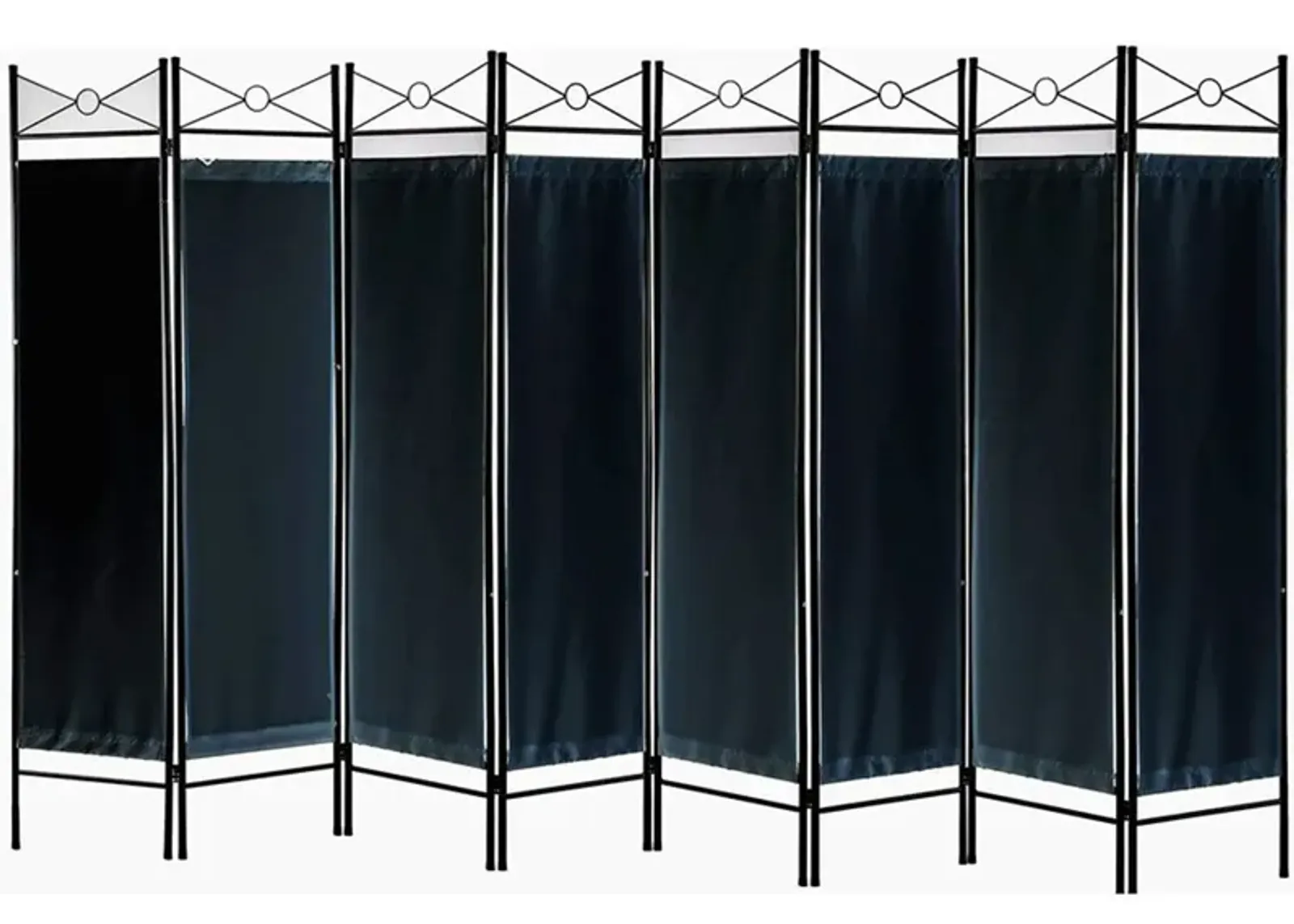 Legacy Decor 8 Panel Metal and Woven Fabric Room Divider with Two Way Hinges Black Color