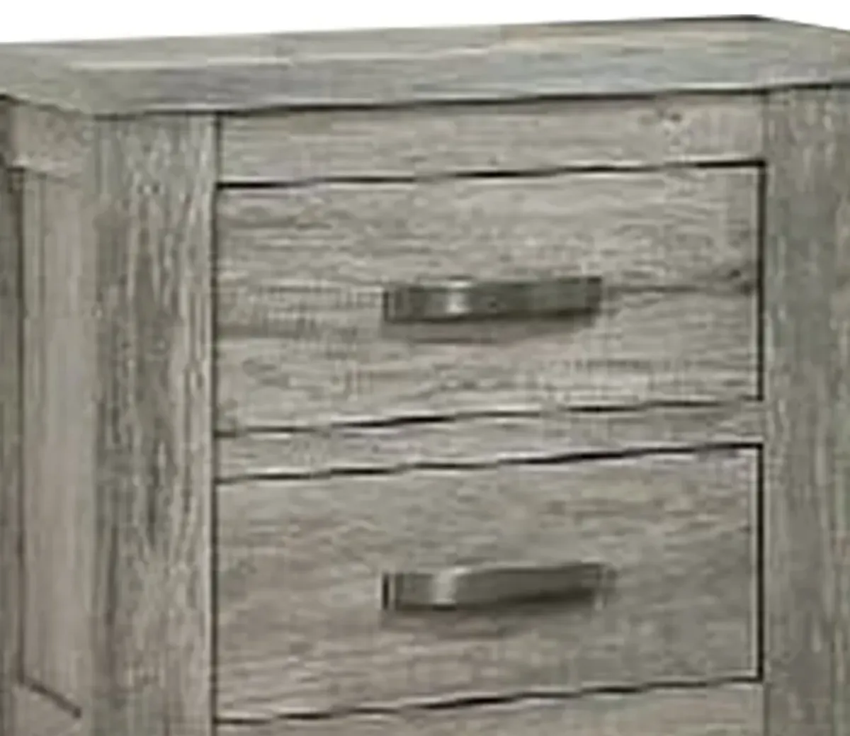 Wooden Nightstand with Two Drawers and Metal Bar Handles, Gray-Benzara