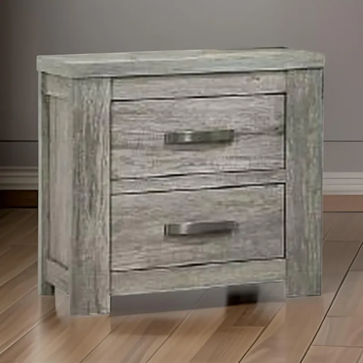 Wooden Nightstand with Two Drawers and Metal Bar Handles, Gray-Benzara