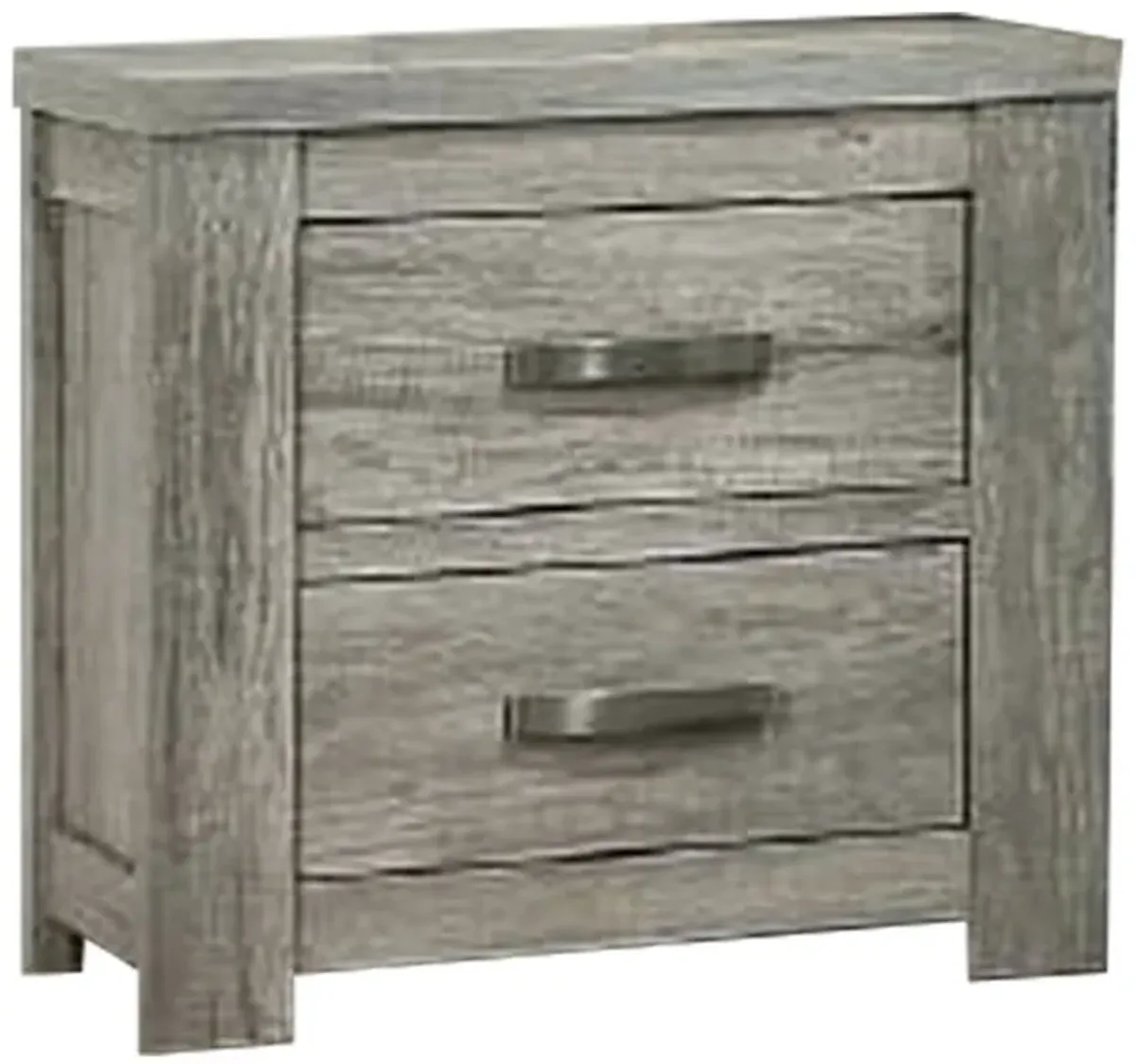 Wooden Nightstand with Two Drawers and Metal Bar Handles, Gray-Benzara