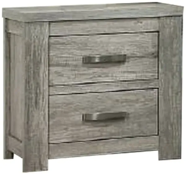 Wooden Nightstand with Two Drawers and Metal Bar Handles, Gray - Benzara