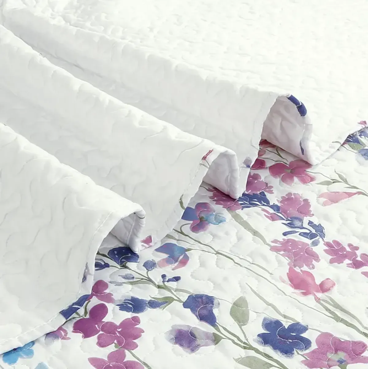 3 PCS Quilt Bedspread Coverlet White Floral Design Microfiber Full Size