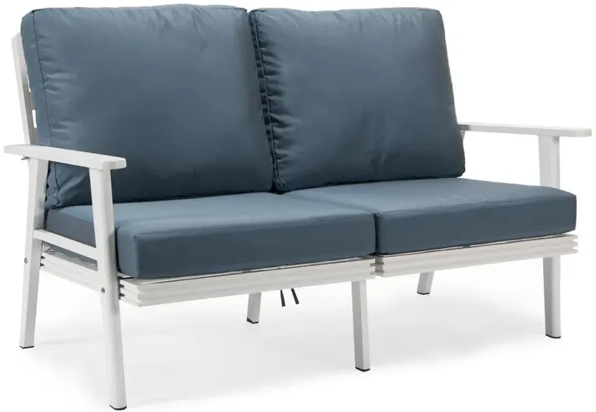 LeisureMod Outdoor Patio Loveseat with White Aluminum Frame