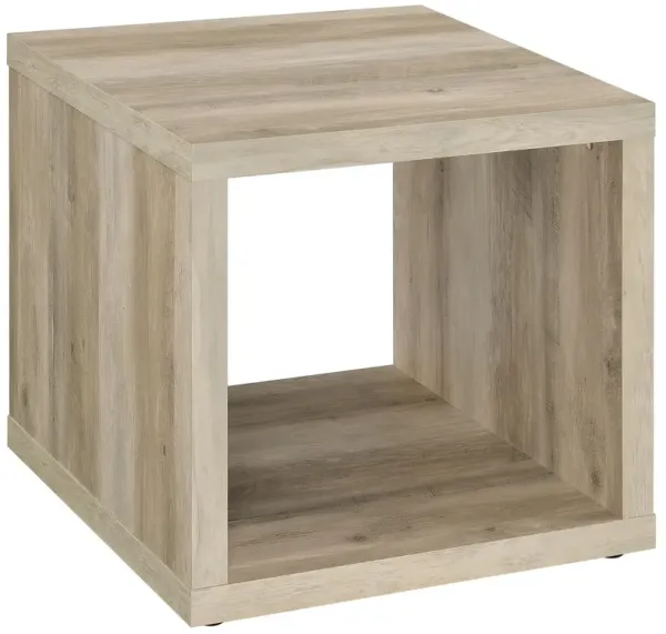 Rizz Side End Table, Square Cube Design Shelf, 23 Inch Light Brown - Benzara