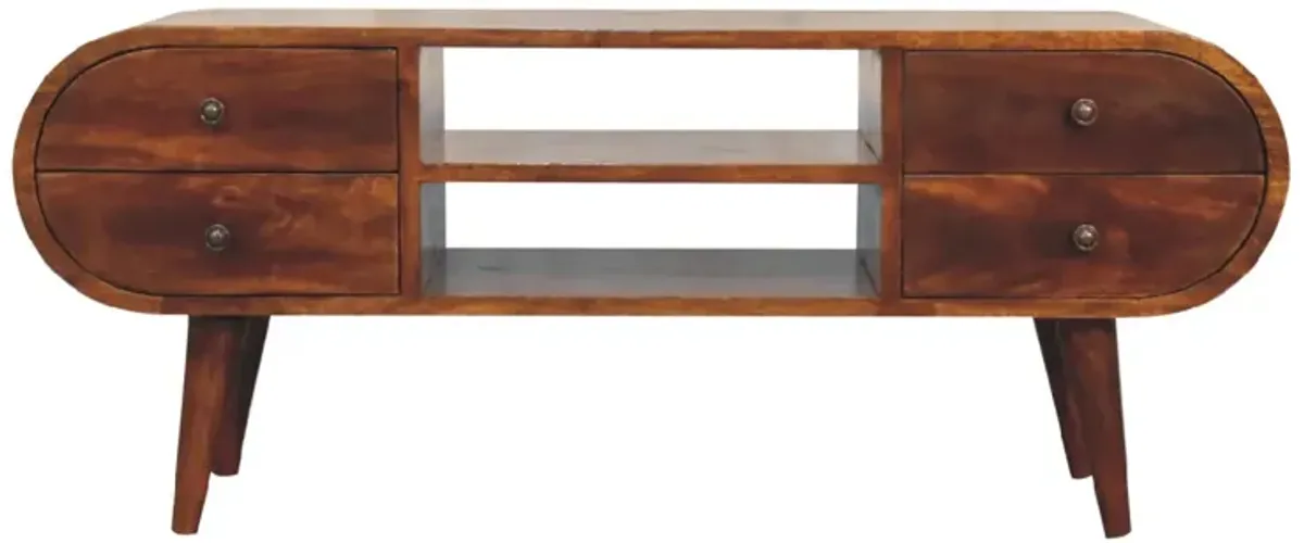 Artisan Furniture Chestnut Circular  Solid Wood Media Unit with 2 Open Slots 4 Drawer