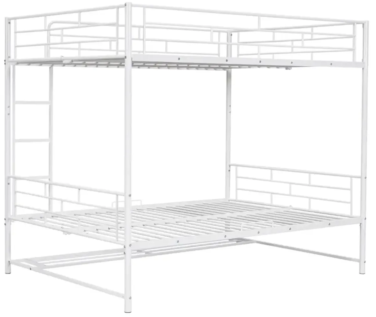 Full Over Full Metal Bunk Bed With Shelf And Guardrails