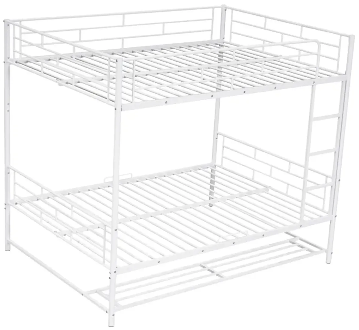 Full Over Full Metal Bunk Bed With Shelf And Guardrails