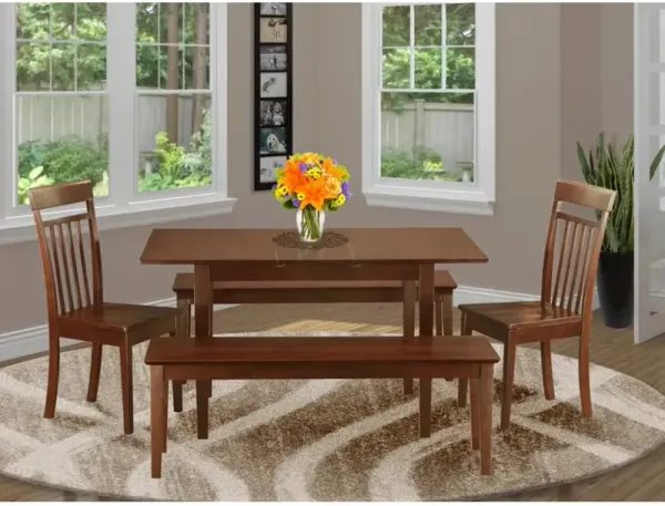 5 PC Small Kitchen table set - Table with Leaf plus 2 Dining Table Chairs and 2 Benches