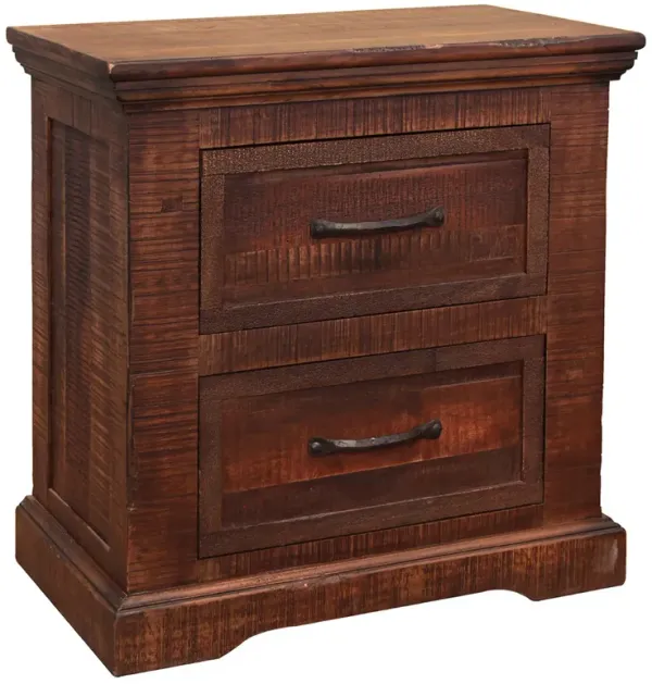 Benjara Bry 29 Inch 2 Drawer Nightstand, Solid Parota, Mango, and Pine Wood, Deep Brown
