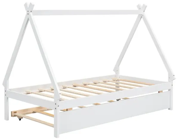 Twin size Tent Floor Bed, Teepee Bed, with Trundle,Natural