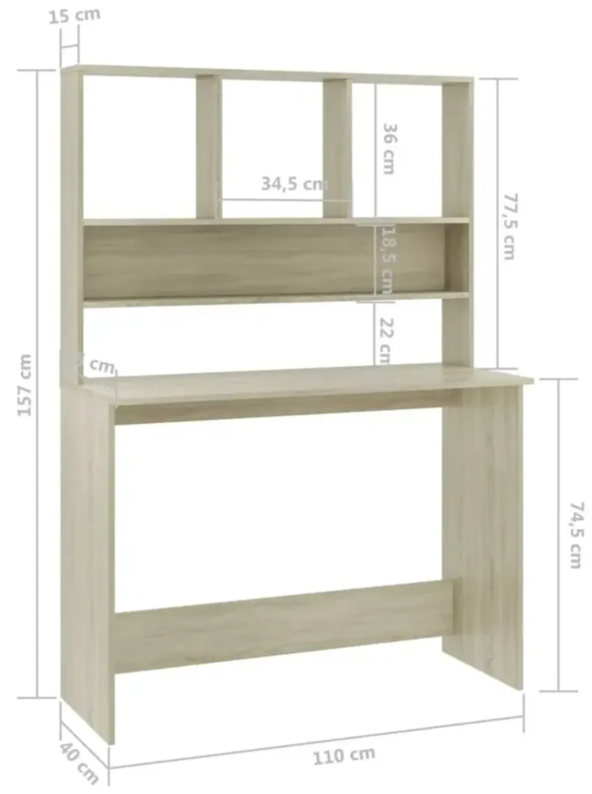 vidaXL Desk with Shelves Sonoma Oak 43.3"x17.7"x61.8" Chipboard