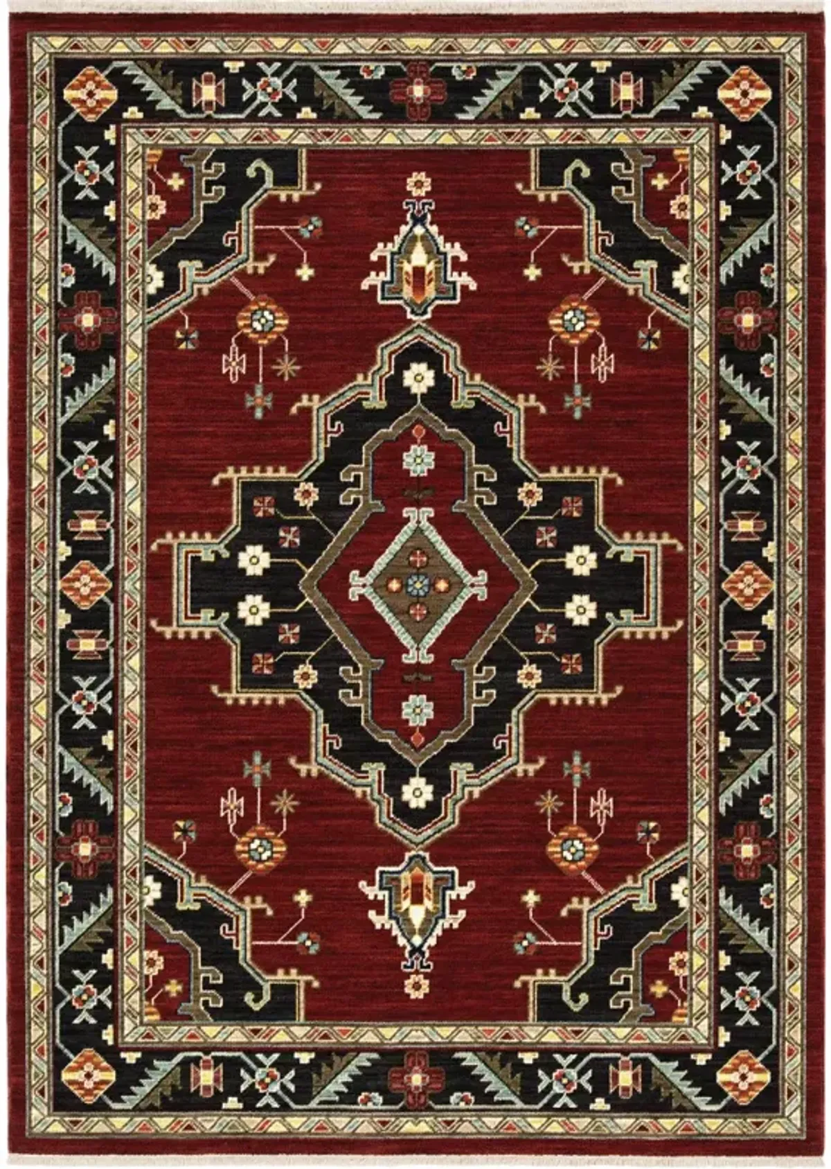 5 x 8 Red and Black Oriental Power Loom Area Rug