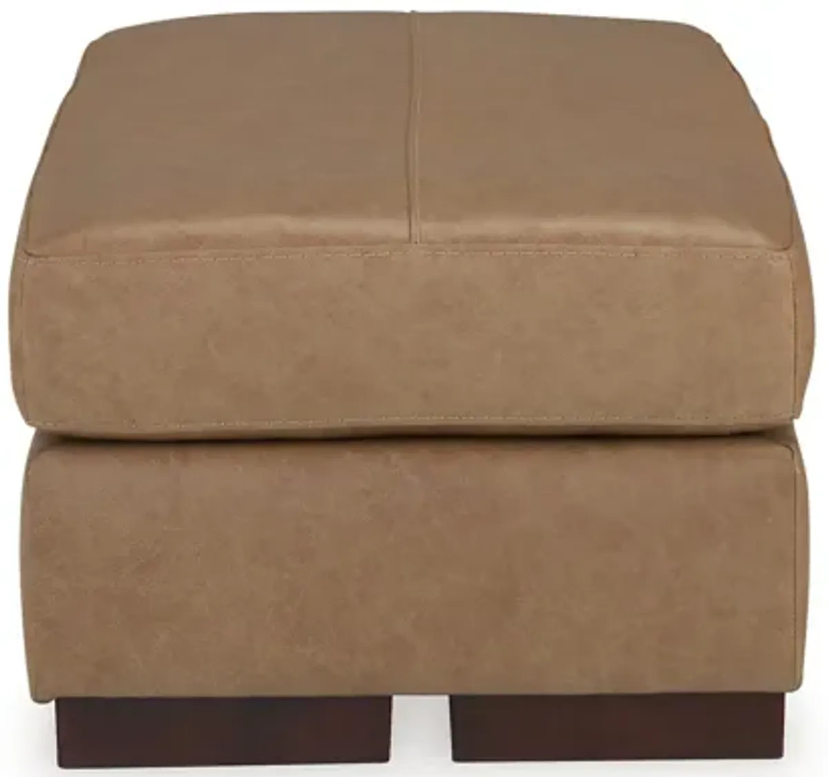 Aida 43 Inch Ottoman, Oversized Attached Cushion, Plush Brown Leather - Benzara