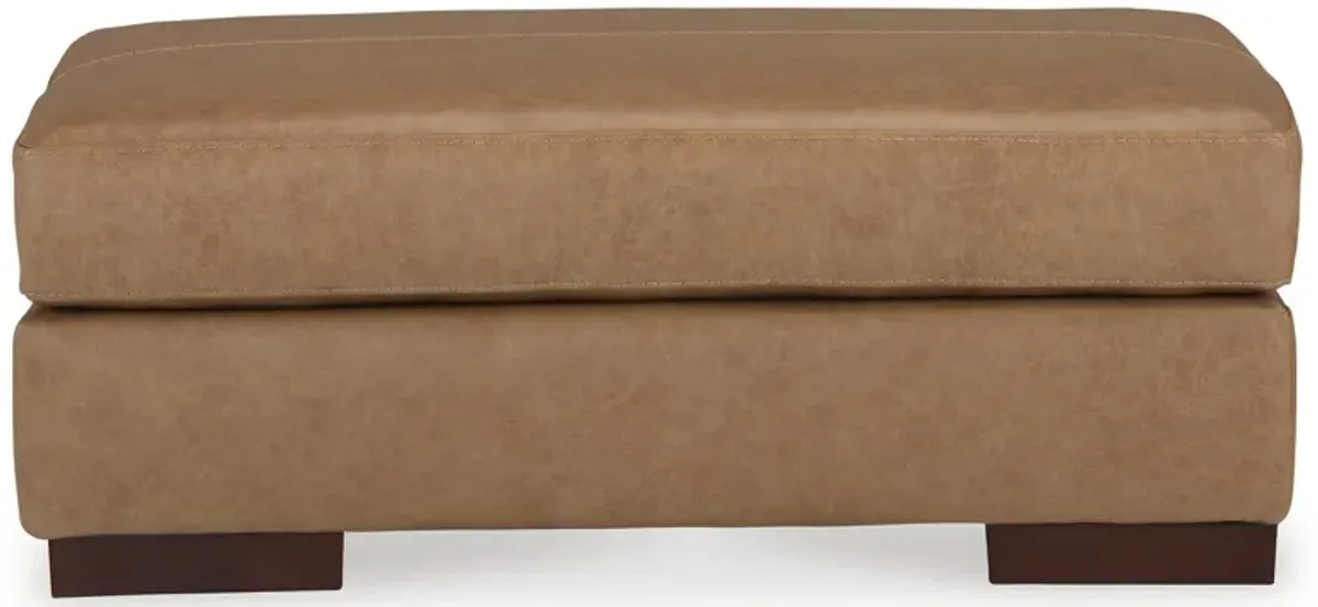 Aida 43 Inch Ottoman, Oversized Attached Cushion, Plush Brown Leather - Benzara