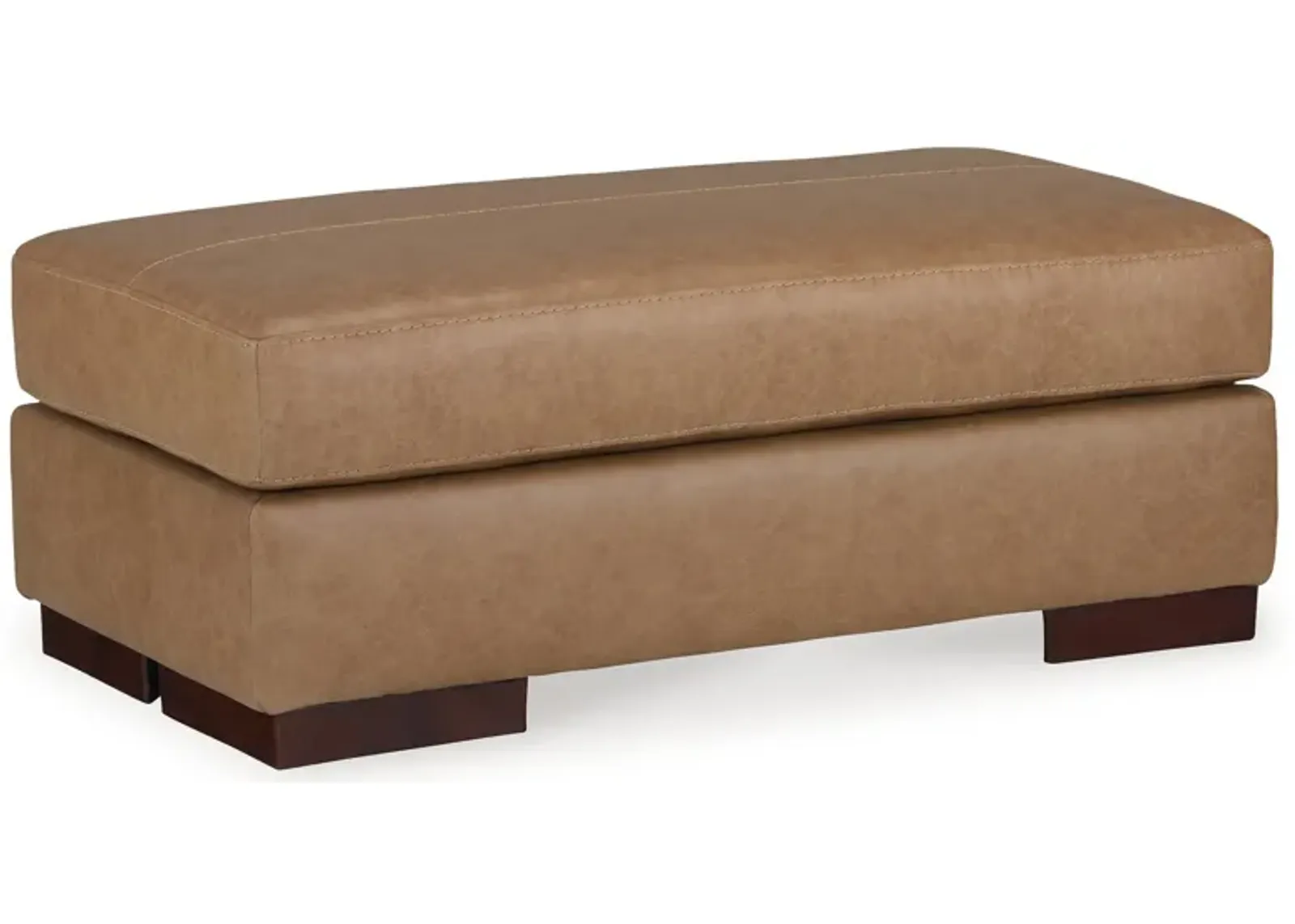 Aida 43 Inch Ottoman, Oversized Attached Cushion, Plush Brown Leather - Benzara