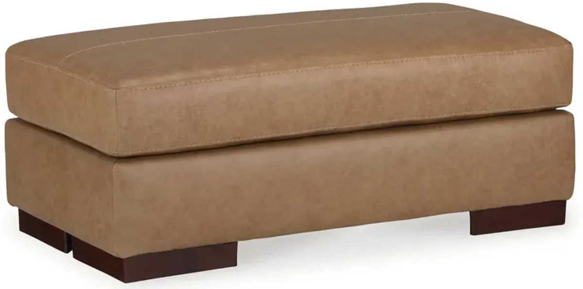 Aida 43 Inch Ottoman, Oversized Attached Cushion, Plush Brown Leather - Benzara