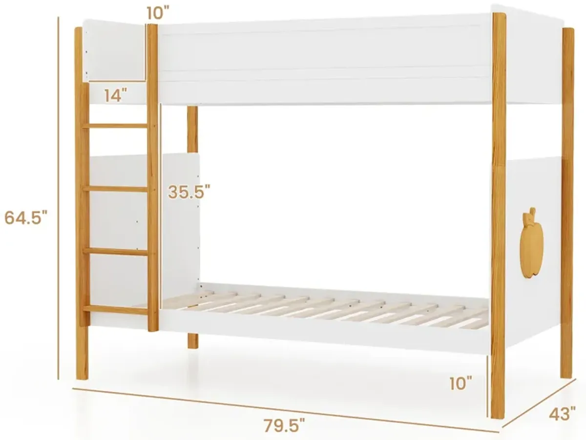 Twin Over Twin Bunk Bed with Integrated Ladder and Safety Guardrails-Twin Size