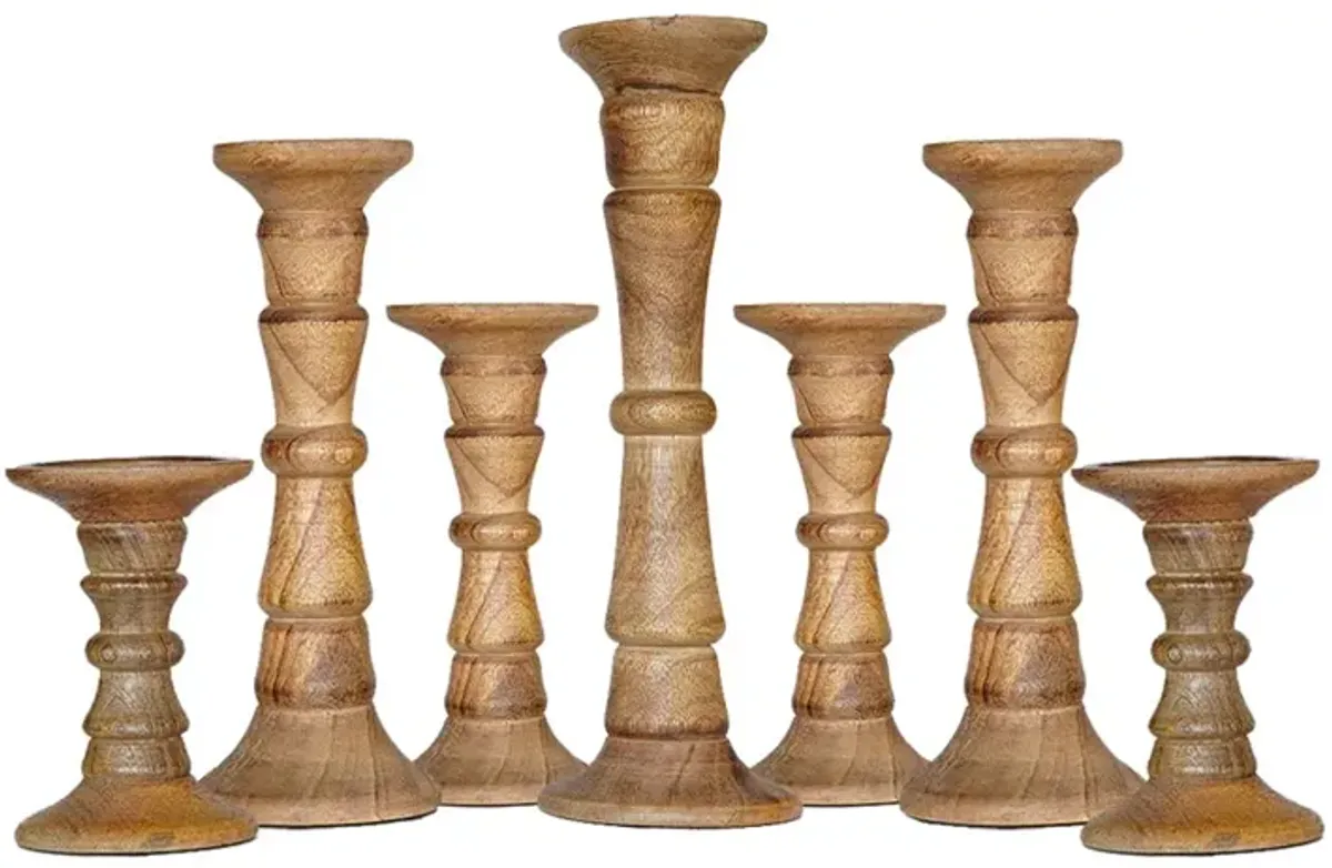 BBH Homes Traditional Wallnut Eco-friendly Handmade Mango Wood Set Of Seven 6",9",12",15",12",9" & 6" Pillar Candle Holder