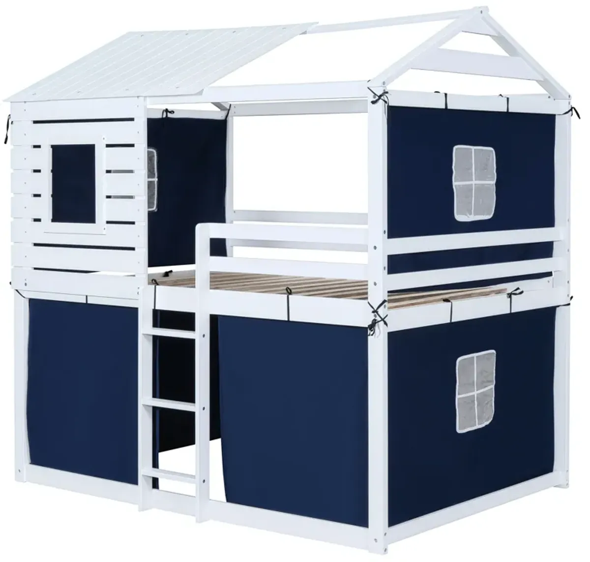 Merax Wood House Bunk Bed with Tent