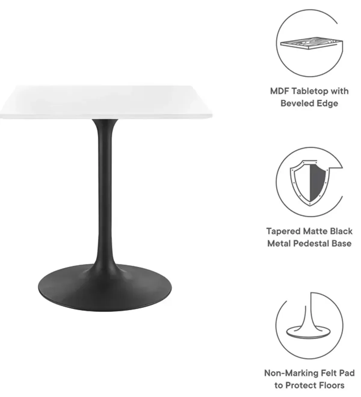 Modway - Lippa 28" Square Dining Table Black White