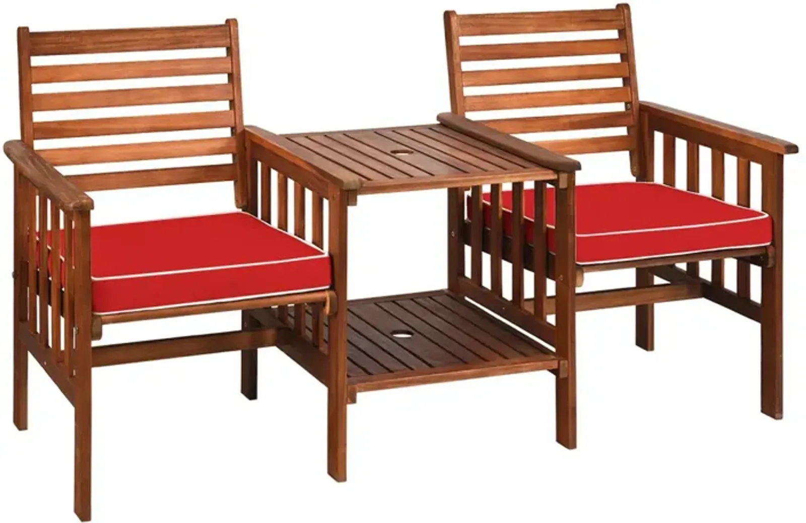 3 pcs Outdoor Patio Table Chairs Set Acacia Wood Loveseat