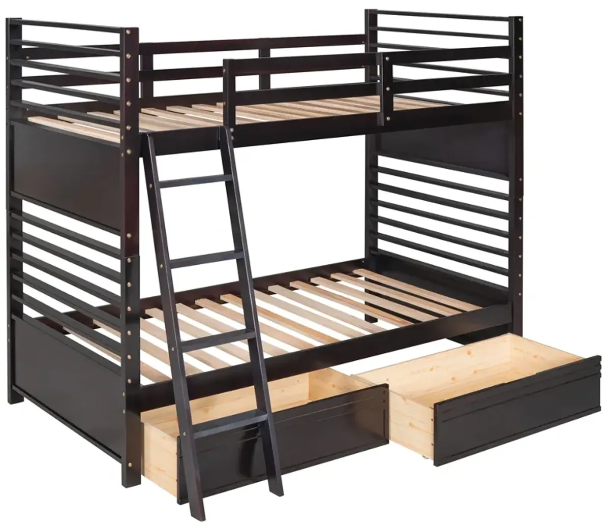 Merax Solid Wood Bunk Bed with Two Storage Drawers