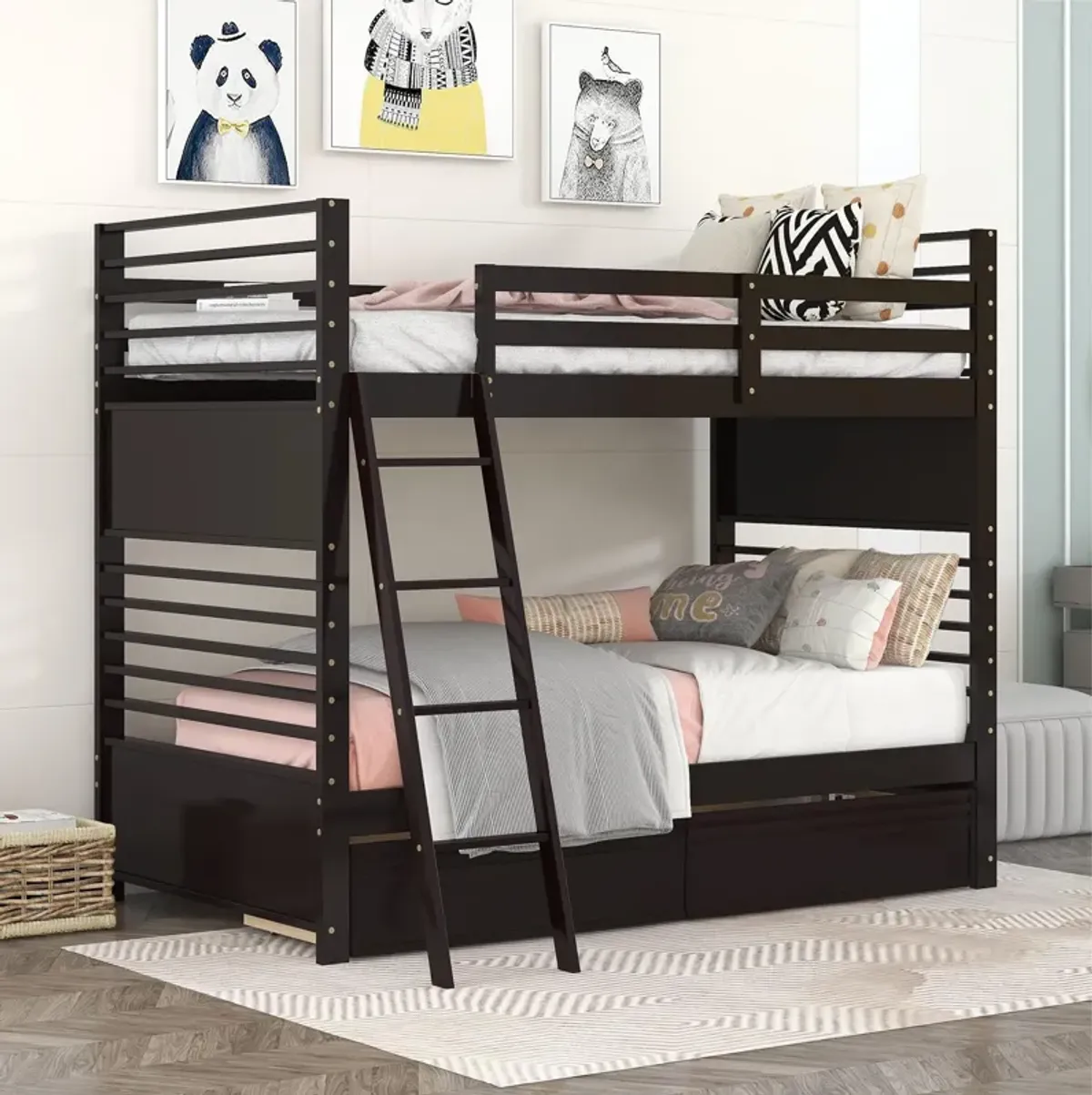 Merax Solid Wood Bunk Bed with Two Storage Drawers