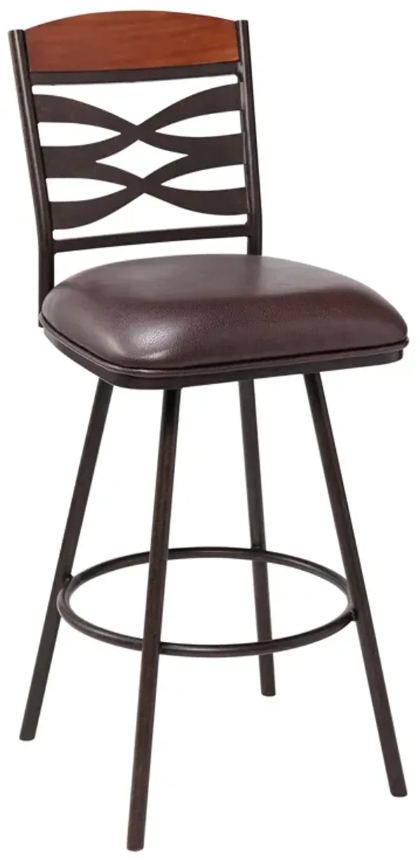 Arden Contemporary 30" Bar Height Barstool in Auburn Bay Finish with Brown Faux Leather and Sedona Wood Finish Back