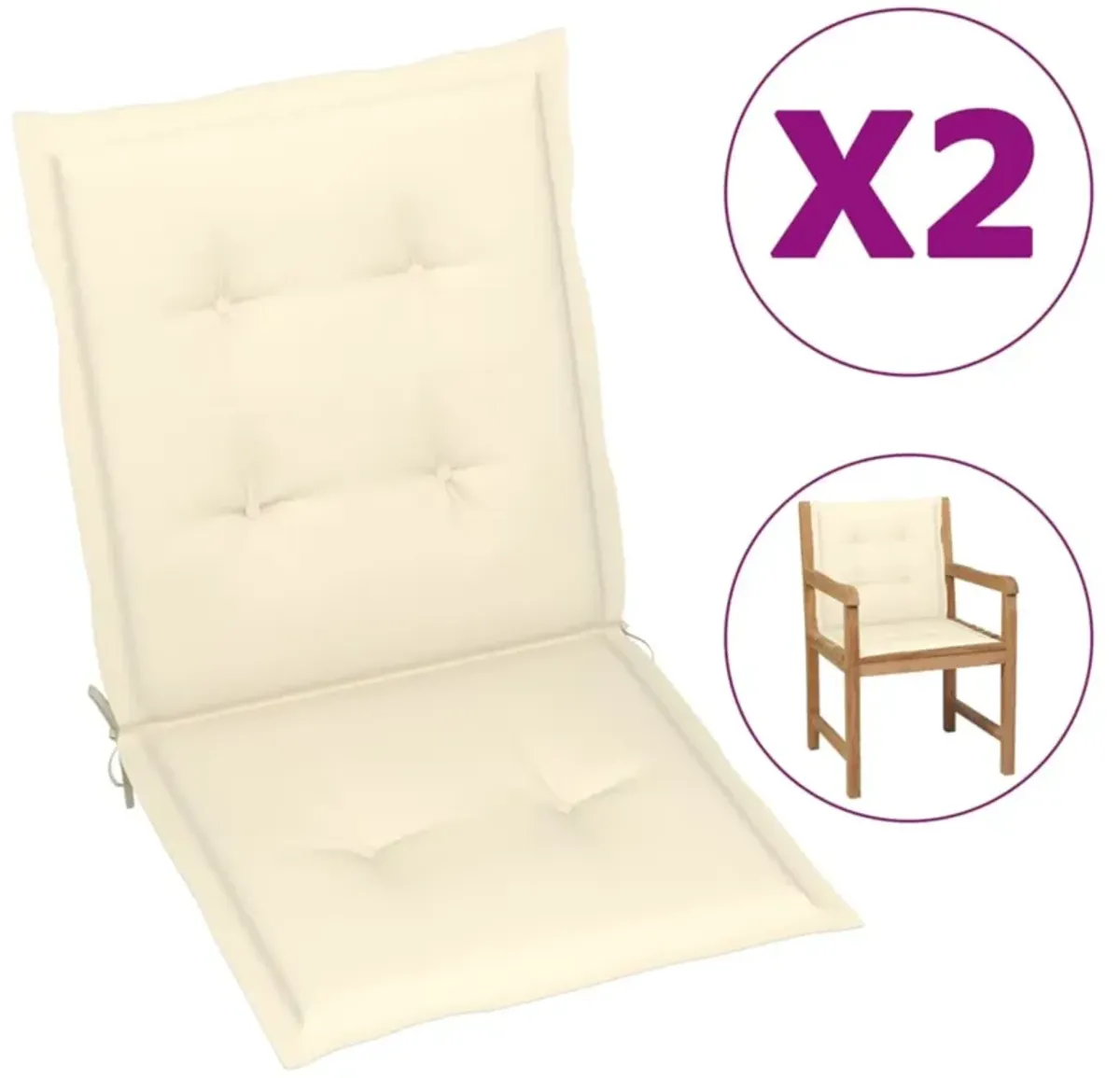 vidaXL Garden Chair Cushions 2 pcs Cream 39.4"x19.7"x1.6"