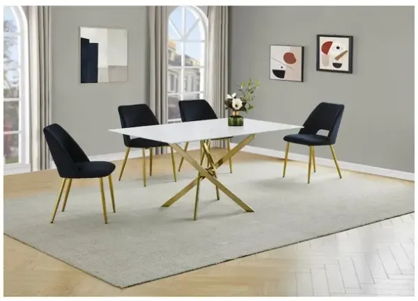 Best Quality Furniture Glass With White Marble Wrap Dining Set And Black Chairs